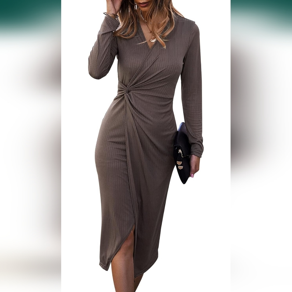 V-neck ribbed bodycon dress